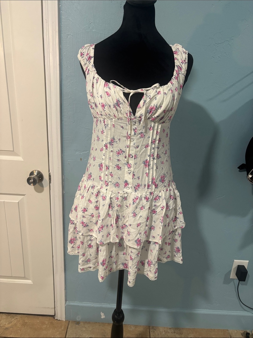 wild fable White Floral Ruffle Mini Dress